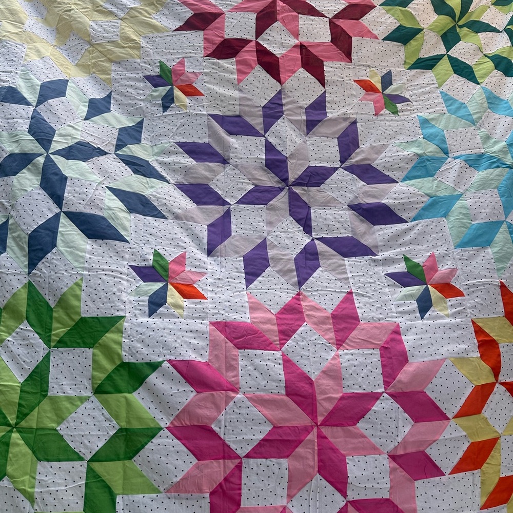 Flower Cosmic Jewels Cotton Fabric Queen size Patchwork quilt top/topper - Picture 4 of 6
